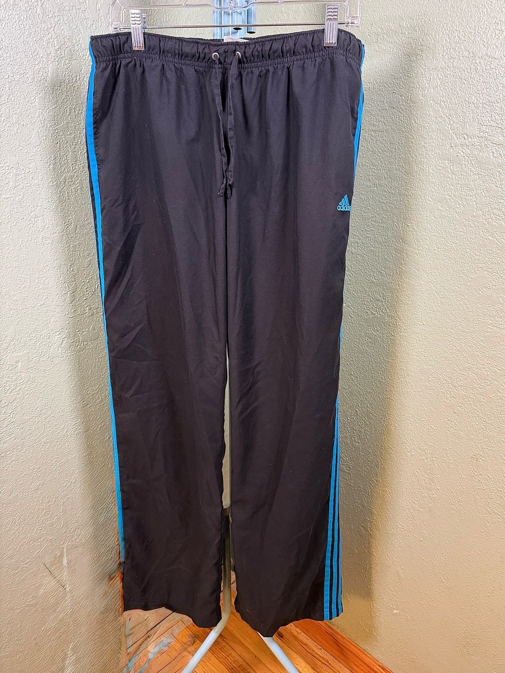 adidas Black Track Pants with Teal Side Stripes